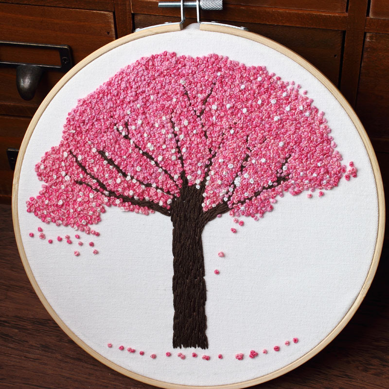Sansheng Sanshi melocotón árbol hecho a mano DIY tela principiante bordado europeo flor y hierba material paquete kit traje de costura