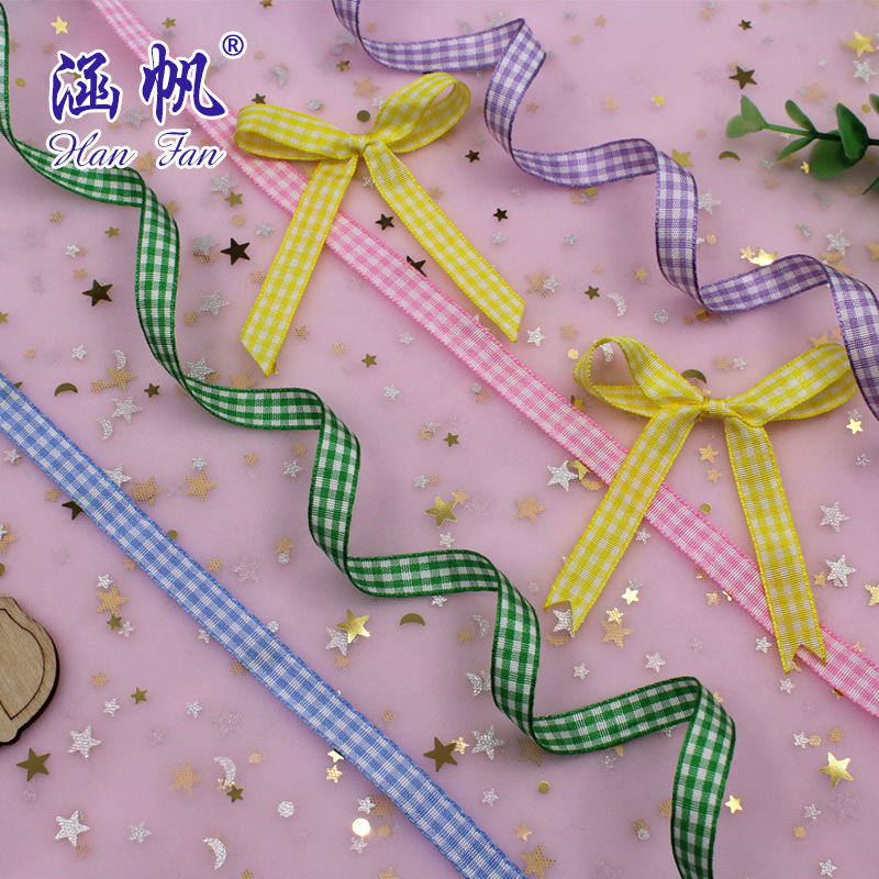 3 points 1cm polyester plaid ribbon gift packaging polyester ribbon wedding cake decoration strap manufacturers special price