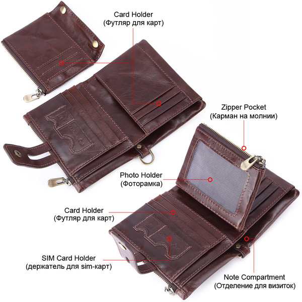 leather fashionable casual short wallet with zipper