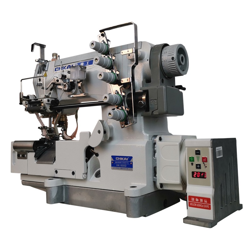 Suministro de tres agujas de cinco hilos máquina de coser coche de encaje banda elástica equipo de accionamiento directo ribete máquina de coser fábrica al por mayor