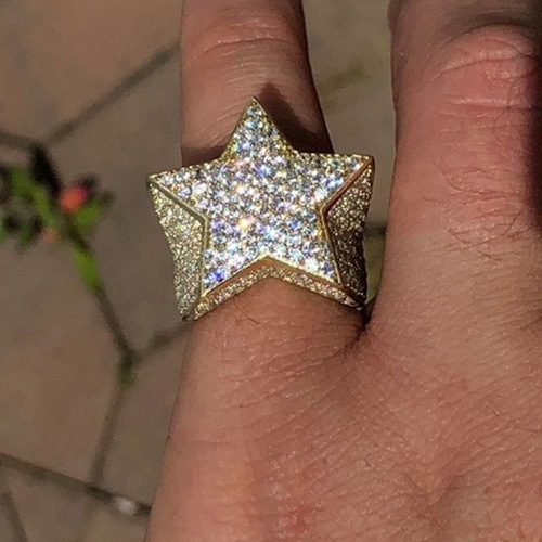 Men's Diamond Pentagram Band Ring Micro-inlaid Hip Hop Style_voghion.com