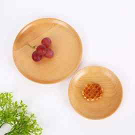 日式创意实木餐盘榉木零食托盘圆型实木隔热儿童木制餐盘