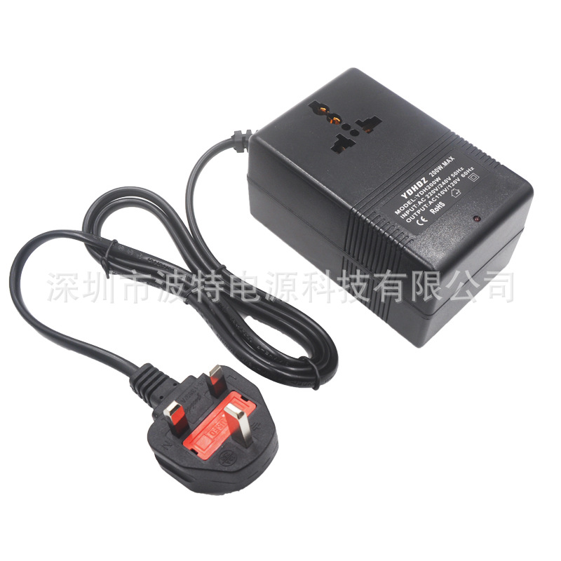 跨境专供220V转110V英规电源变压器  AC110V200W英规电压转换器