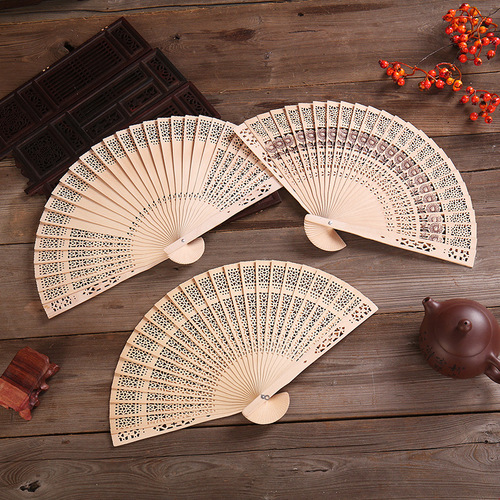 6 inch fragrant wood fan 20cm hollow wholesale gift fan imitation sandalwood fan folding fan foreign trade export fan LOGO