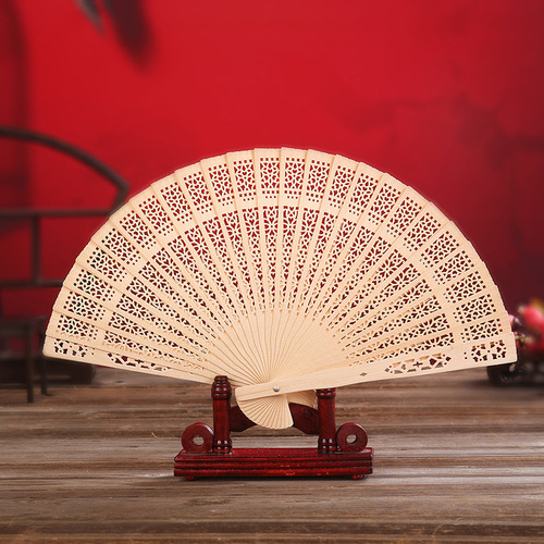 6 inch fragrant wood fan 20cm hollow wholesale gift fan imitation sandalwood fan folding fan foreign trade export fan LOGO
