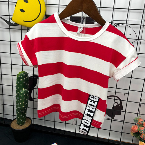 Boys' Summer Short-sleeved T-shirt Set Korean-style Children's Striped Top 78039 Denim Shorts 12117 Two-piece Set