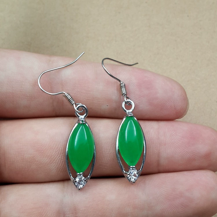 Quartz earrings jade, cat's eye, with gem