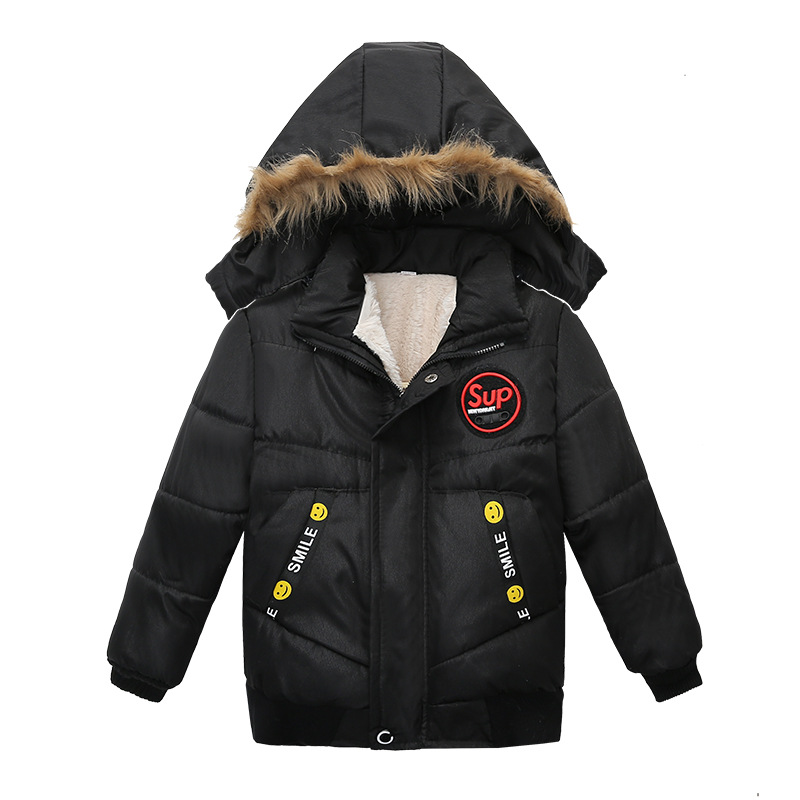 Children's Cotton-padded Coat Winter Boys' Thickened Hooded Coat Trendy Children's Fashion Letters Cotton-padded Coat Trendy