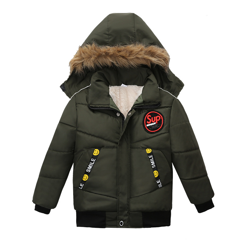 Children's Cotton-padded Coat Winter Boys' Thickened Hooded Coat Trendy Children's Fashion Letters Cotton-padded Coat Trendy