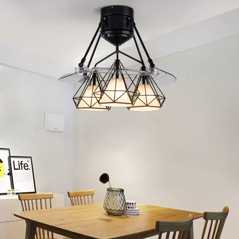 现代LED吊扇灯简约隐形风扇灯创意餐厅吊扇北欧003吊挂式