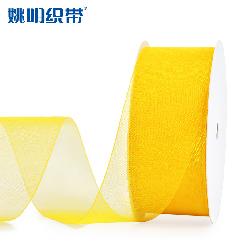 Yao Ming cinta amarilla de hilo de nieve hecha a mano DIY embalaje de regalo ropa accesorios para el cabello material de cinta de organza image 3