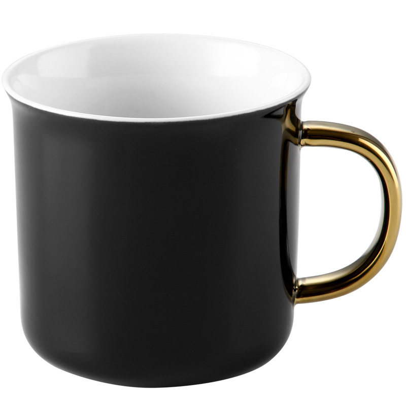 Taza de cerámica con cuchara creativa mango de oro personalidad negra pareja hombres y mujeres taza de leche taza de agua doméstica taza de té taza