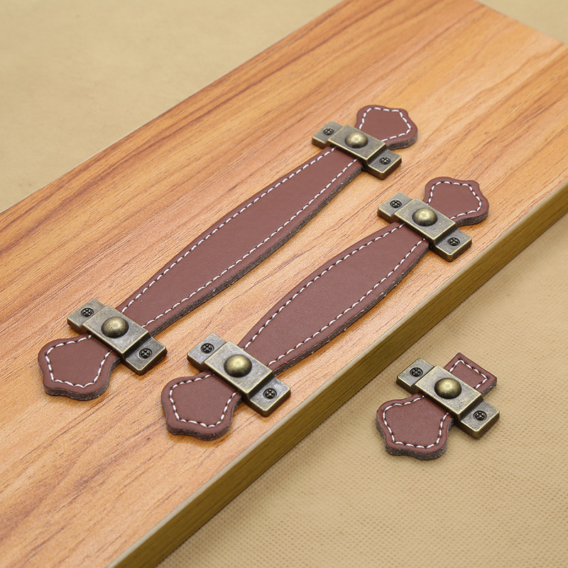 Asa de cuero para maleta, cajón, puerta de armario, asa de cuero marrón-negro, venta directa de fábrica y al por mayor. image 4