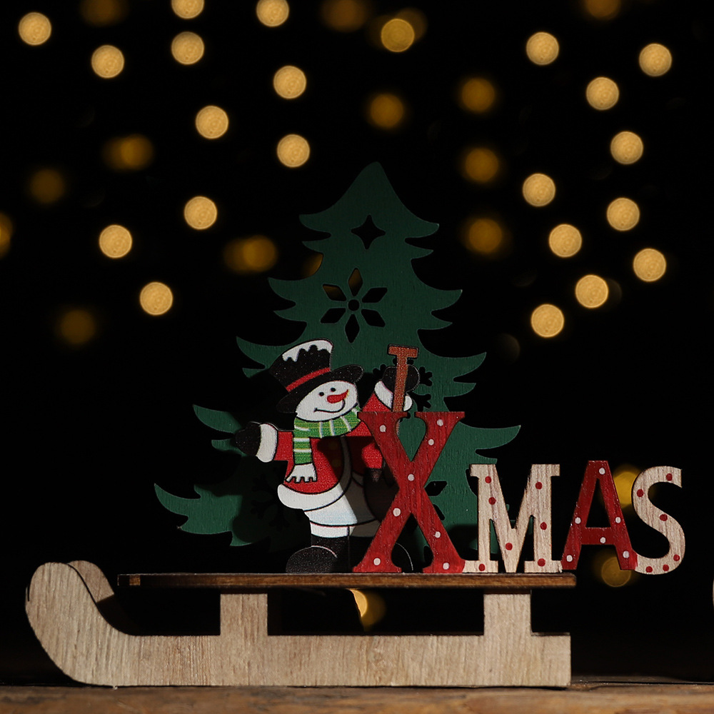 Christmas hot new Christmas decoration wooden DIY sleigh ornaments creative cartoon tree combination ornaments_voghion.com