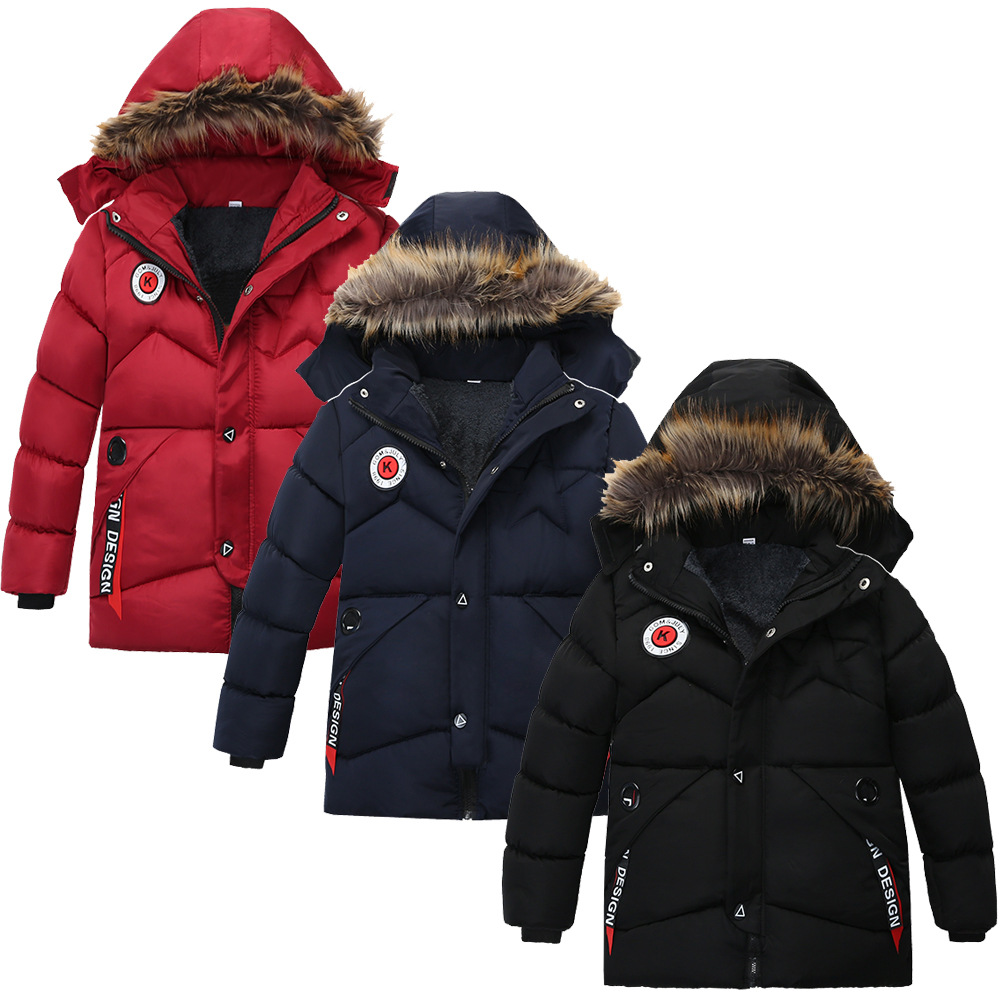Invierno Ropa acolchada de algodón para niños ropa acolchada de algodón con capucha engrosada de moda para niños chaqueta acolchada de algodón con forro polar para niños ropa infantil transfronteriza