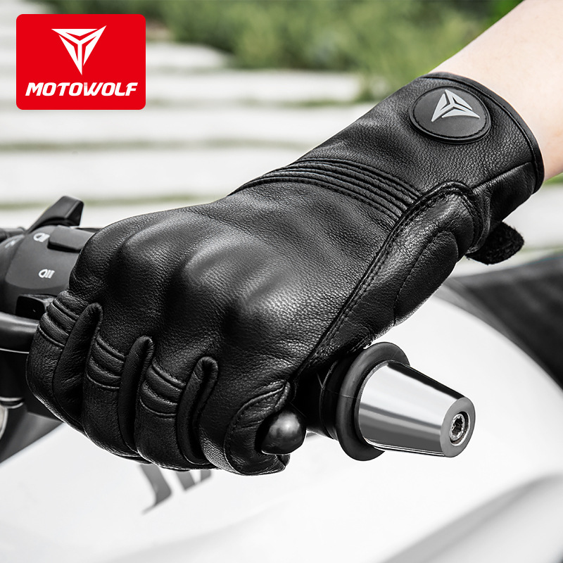 Motocicleta a prueba de viento de cuero resistente a la caída de los guantes de dedo completo pantalla táctil verano transpirable Four Seasons universal Knight guantes con agujeros