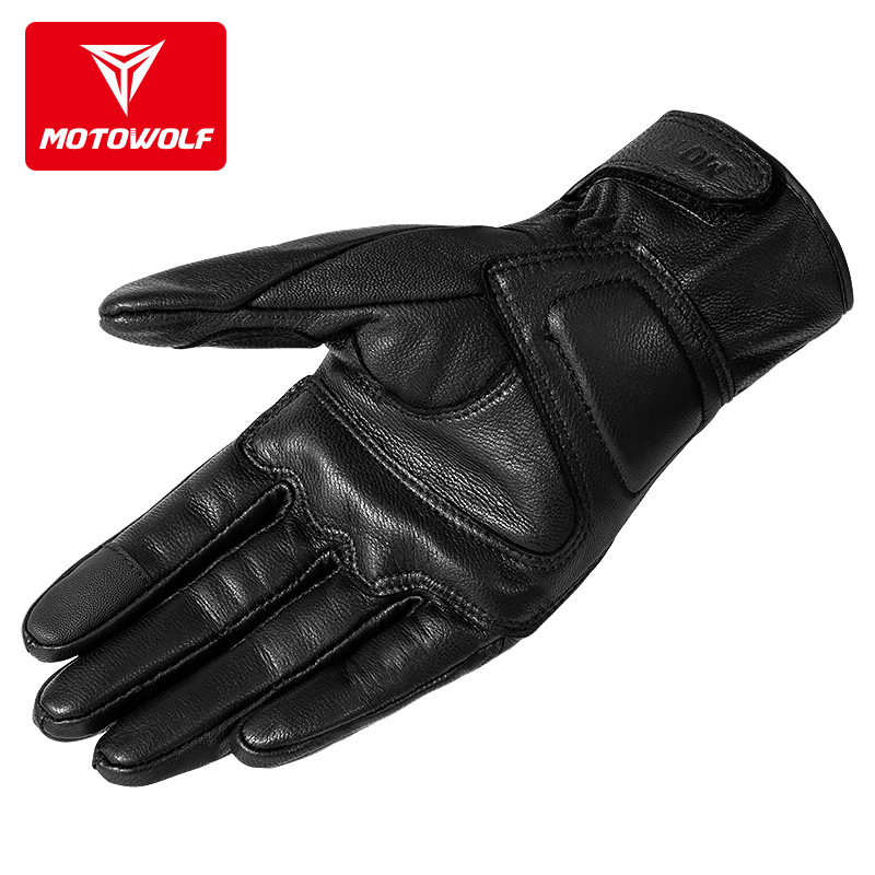 Motocicleta a prueba de viento de cuero resistente a la caída de los guantes de dedo completo pantalla táctil verano transpirable Four Seasons universal Knight guantes con agujeros