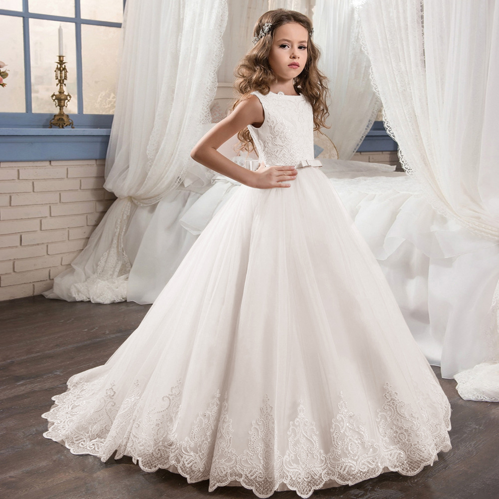 Comercio exterior transfronterizo de AliExpress eBay Vestido de novia para niños de Europa y América Vestido de princesa esponjosa de encaje rhinestone de niña de flores