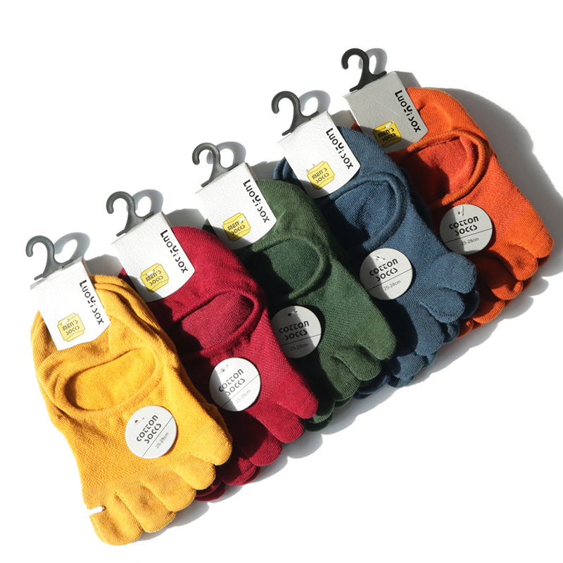 Tanfei verano malla de color sólido calcetines de cinco dedos calcetines de algodón ultrafinos invisibles de los hombres calcetines de los hombres venta directa de fábrica al por mayor