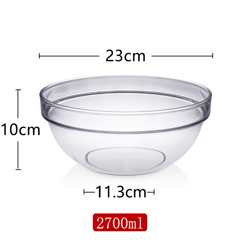 Ensaladera transparente de verduras y frutas de plástico redondo acrílico restaurante Tazón de té Ensaladera resistente a la caída Tazón oblicuo Tazón