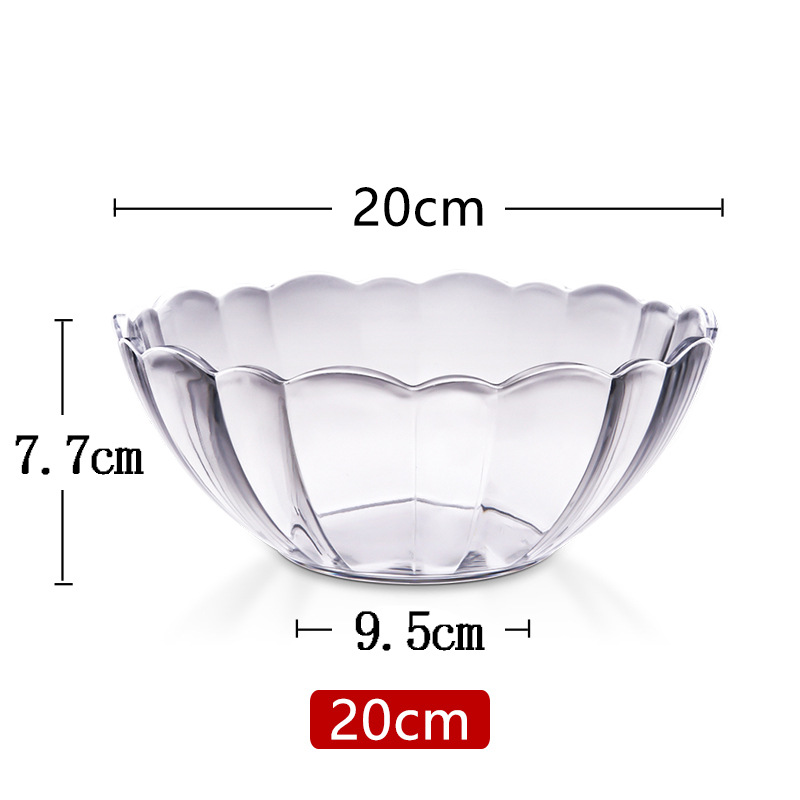 Ensaladera transparente de verduras y frutas de plástico redondo acrílico restaurante Tazón de té Ensaladera resistente a la caída Tazón oblicuo Tazón