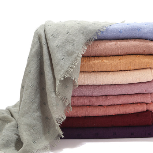 New cotton and linen scarf women's solid color sun protection large shawl literary style turban scarf