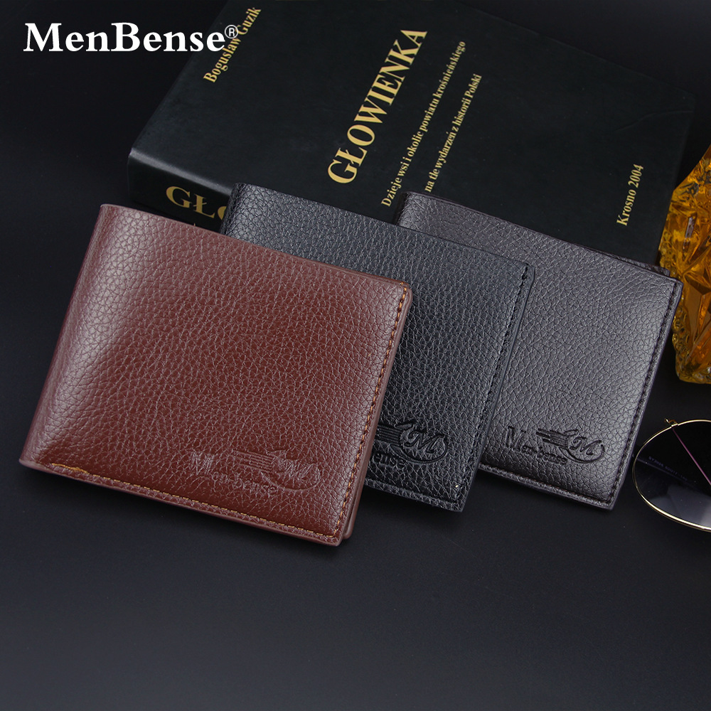 Nueva carpeta de los hombres corto casual lychee patrón color sólido pu cartera monedero suministro al por mayor logotipo personalizable