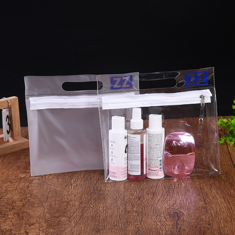 工厂直营pvc礼品包装手提袋布拉链化妆品塑料袋单色印刷透明手拎