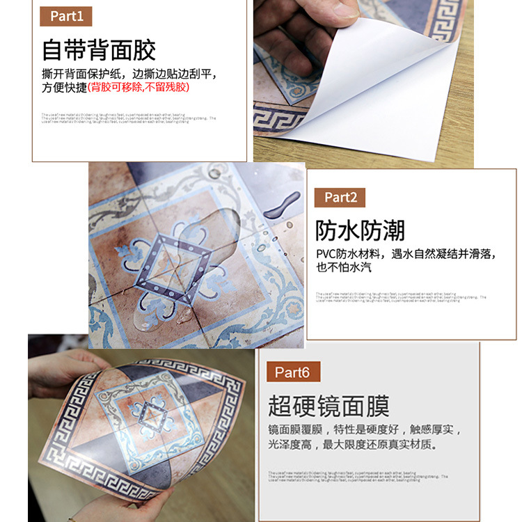 Papel pintado autoadhesivo al por mayor imitación mármol cristal europeo azulejo pegatinas salón decorativo piso pegatinas autoadhesivas piso parche