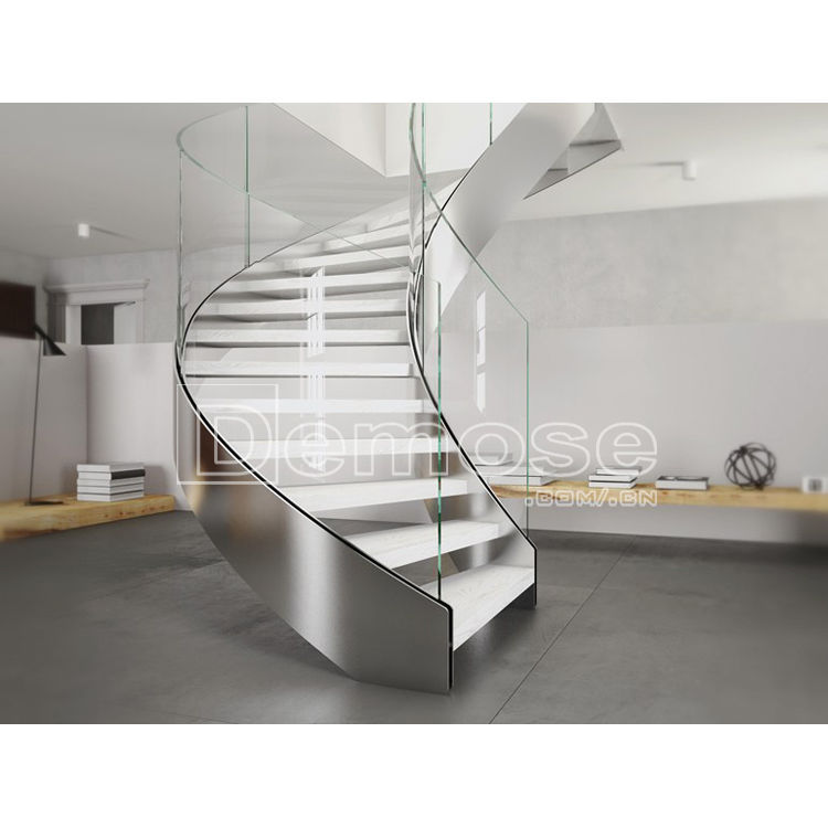 佛山厂家 别墅楼梯设计 实木踏板 钢结构楼梯 不锈钢弧形楼梯