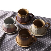 日式复古陶瓷咖啡杯碟套装创意伴手礼杯子下午茶马克杯粗陶咖啡杯