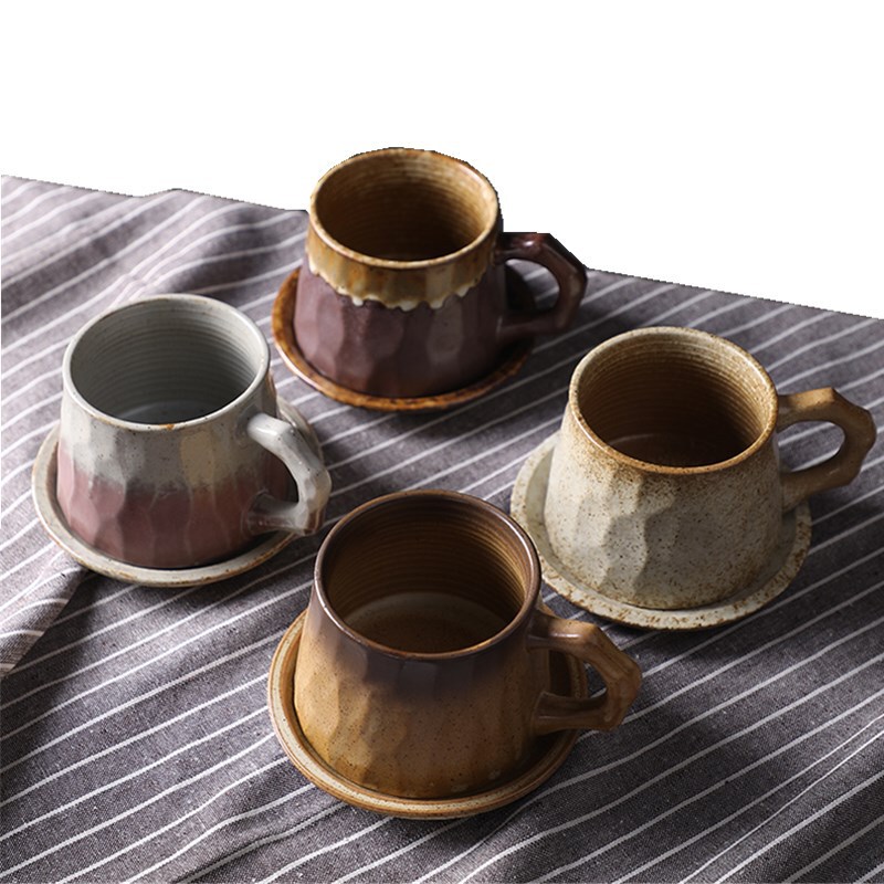 Japanese-style vintage ceramic coffee cup and saucer suit creative gift Cup afternoon tea mug stoneware coffee cup Japanese-style vintage ceramic coffee cup and saucer suit creative gift Cup afternoon tea mug stoneware coffee cup
