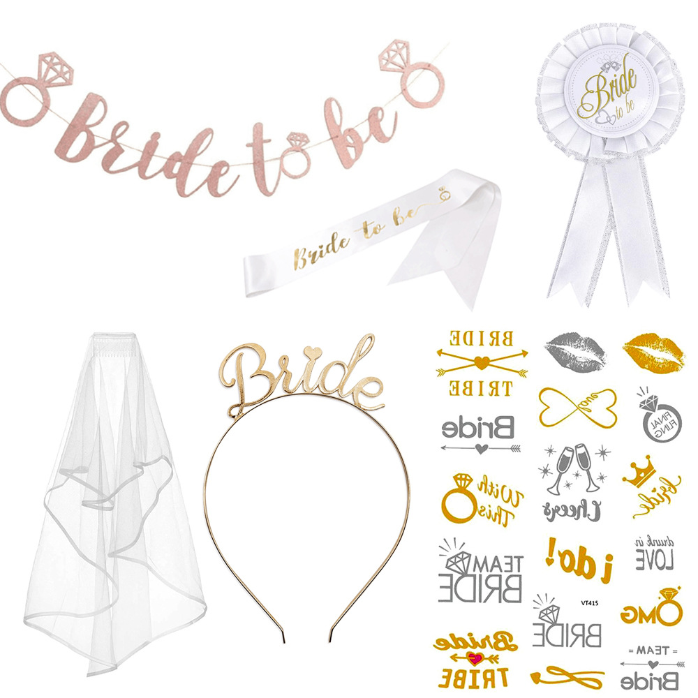 En stock novia solo partido nupcial oro rosa Garland hombro Correa nupcial velo tatuaje pegatina traje de boda