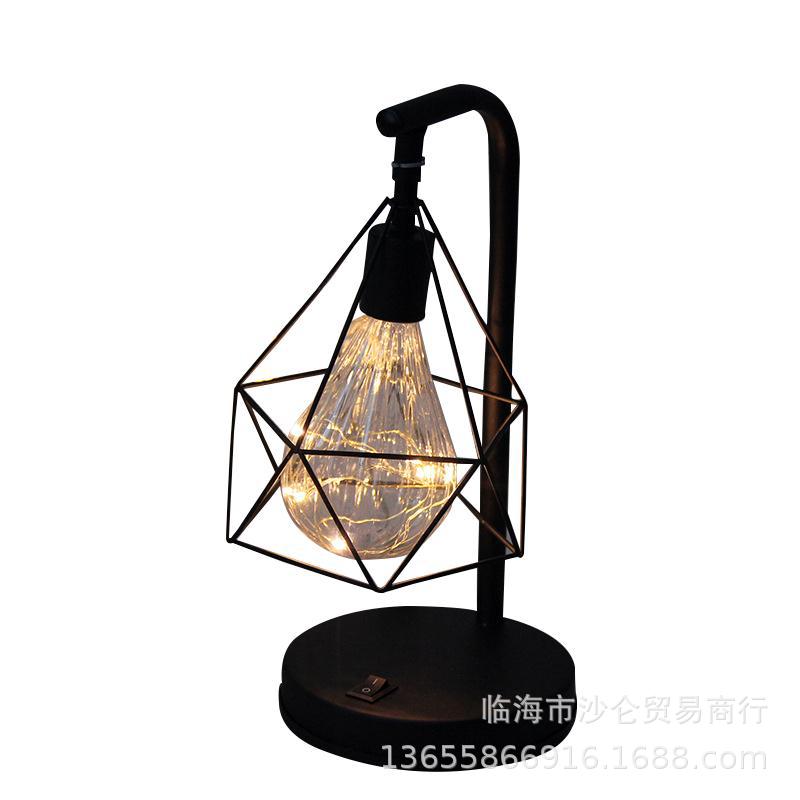 Lámpara de mesa LED de hierro, estilo nórdico, luz nocturna decorativa para dormitorio