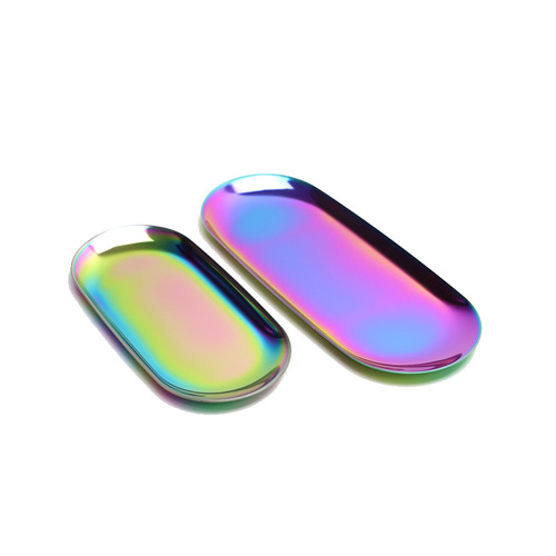 Nordic stainless steel golden oval plate jewelry storage metal tray snack plate storage tray