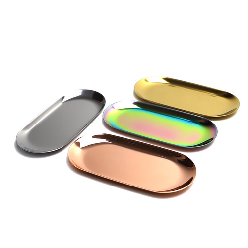 Nordic stainless steel golden oval plate jewelry storage metal tray snack plate storage tray