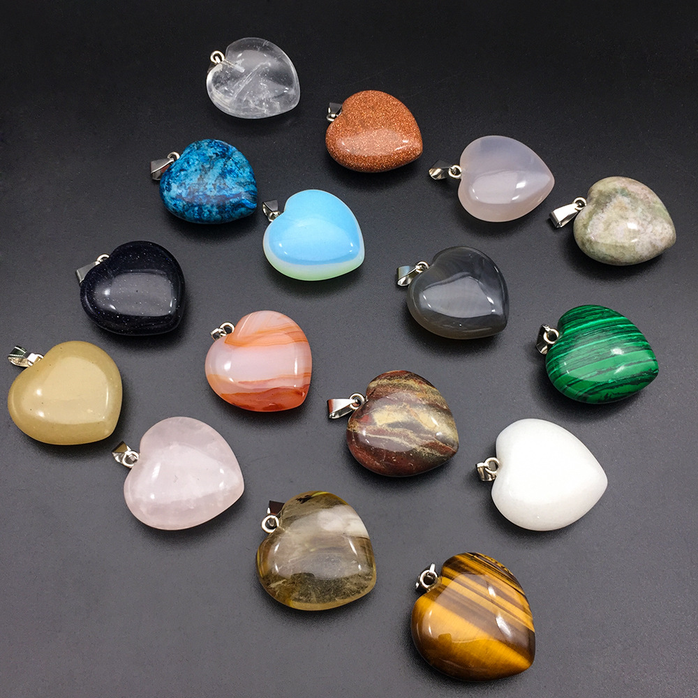 Cross-border Hot Sale Natural Crystal Gemstones Thick Love Shape Heart Hanging Necklace Amazon wish AliExpress