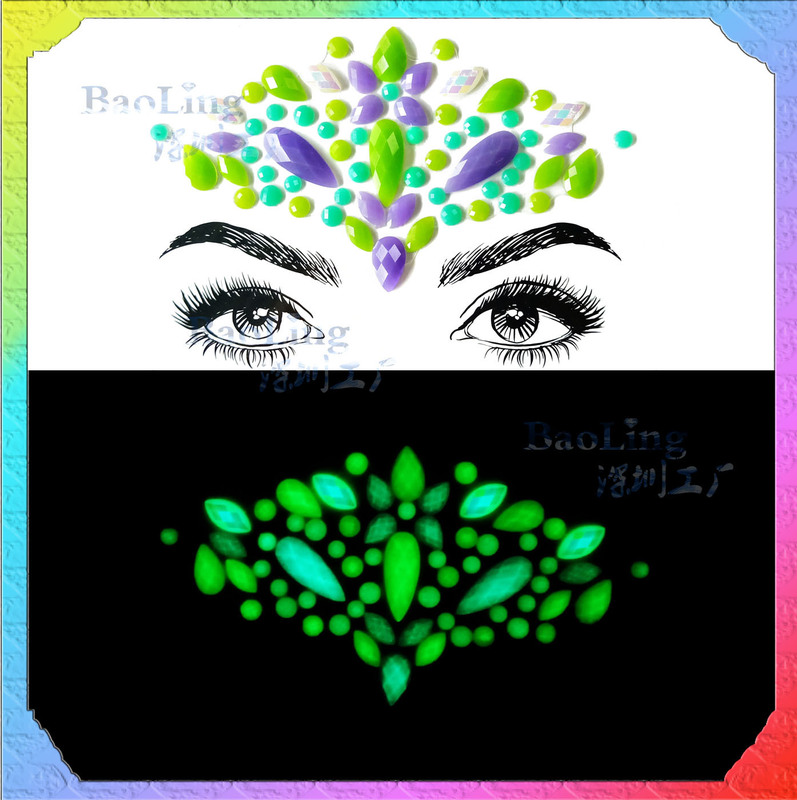 Acrylic Crystal Tattoo Face Sticker Diamond Rhinestone Chest Sticker Diamond Halloween Christmas Luminous Diamond Sticker Hair Sticker