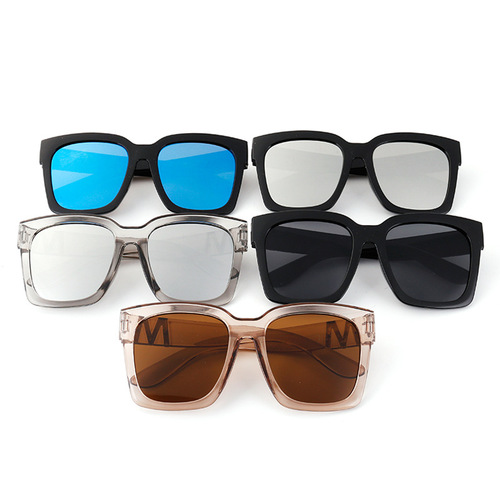 New style large frame unisex sunglasses Trendy black sunglasses D016 flat lenses plastic frame metal accessories