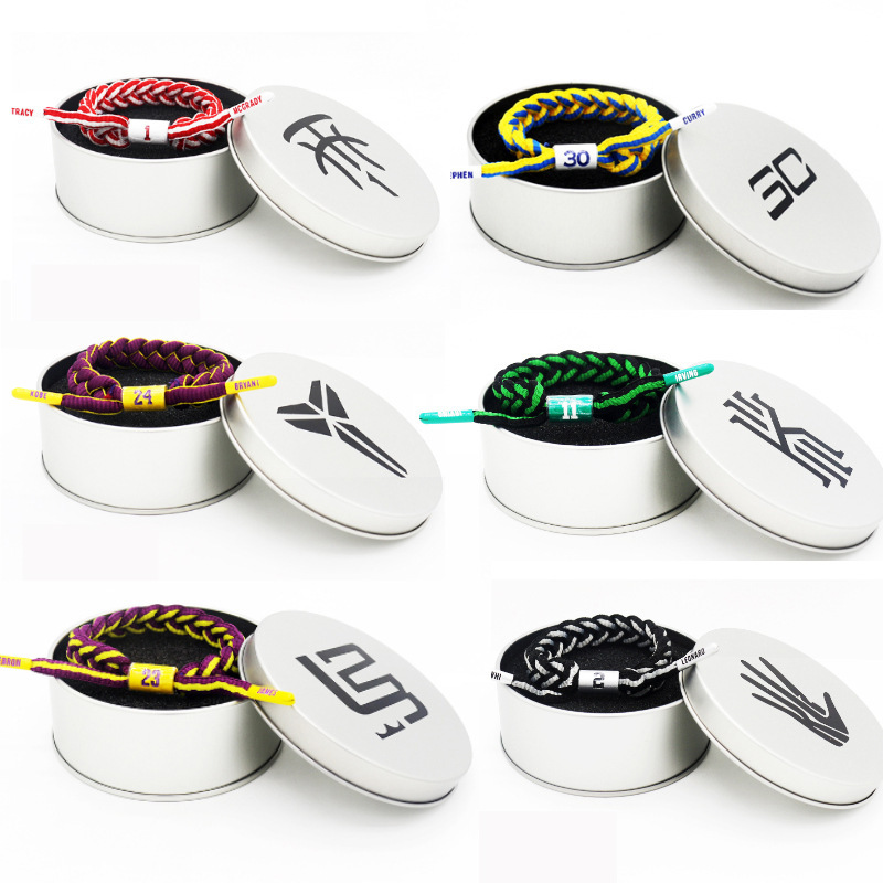 Iron Boxed Holographic Reflective Basketball Bracelet Kobe James Durant Leonard Sports Star Woven Bracelet