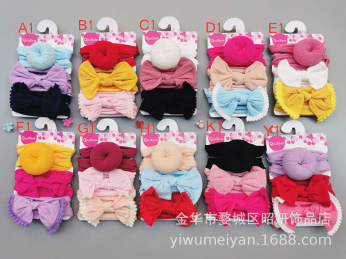 European and American children's hairband three-piece set donut girls' hair accessories baby nylon headband bow headdress cross-border goods