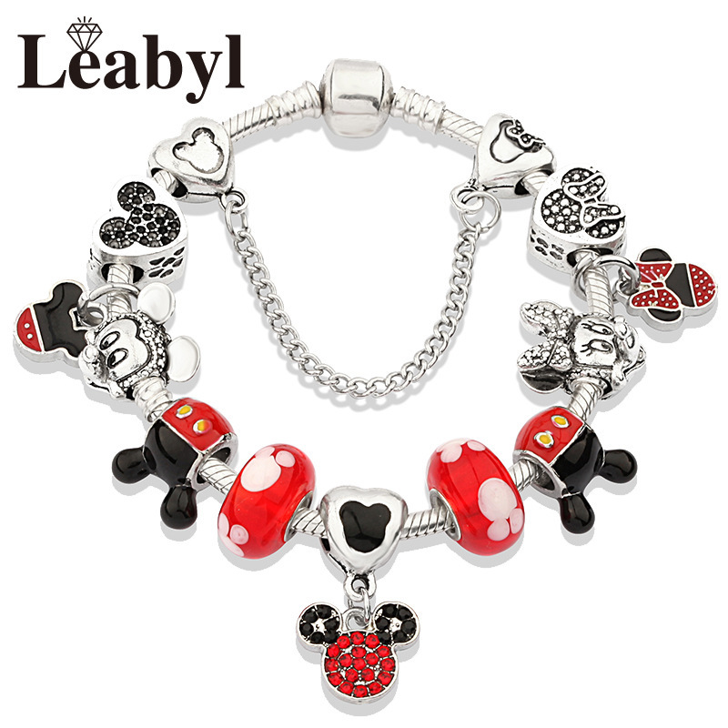 Foreign Trade Cross-border Disney Mickey Minnie Panjia Bracelet Red Enamel Crystal Mickey Mouse Pendant Jewelry