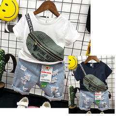 Children's Wear Set for Boys Aged 2-7: Stylish Crossbody Bag T-Shirt and Short Sleeve Jeans, 2023 New Arrival
