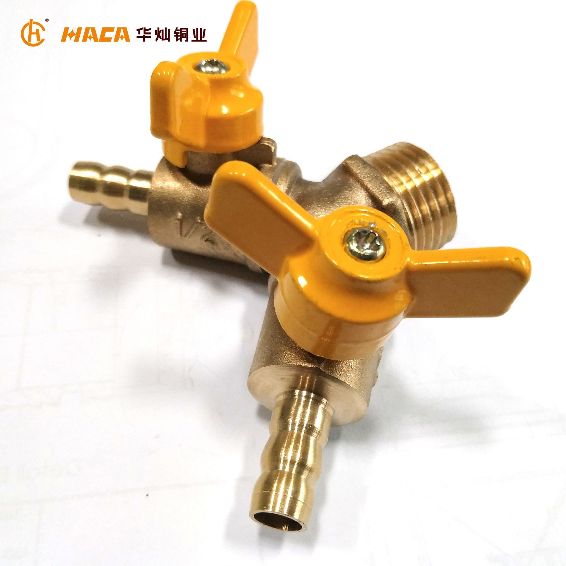 华灿厂家直销黄铜V型Y型蝶柄球阀4分外牙转10mm12mm软管双叉开关