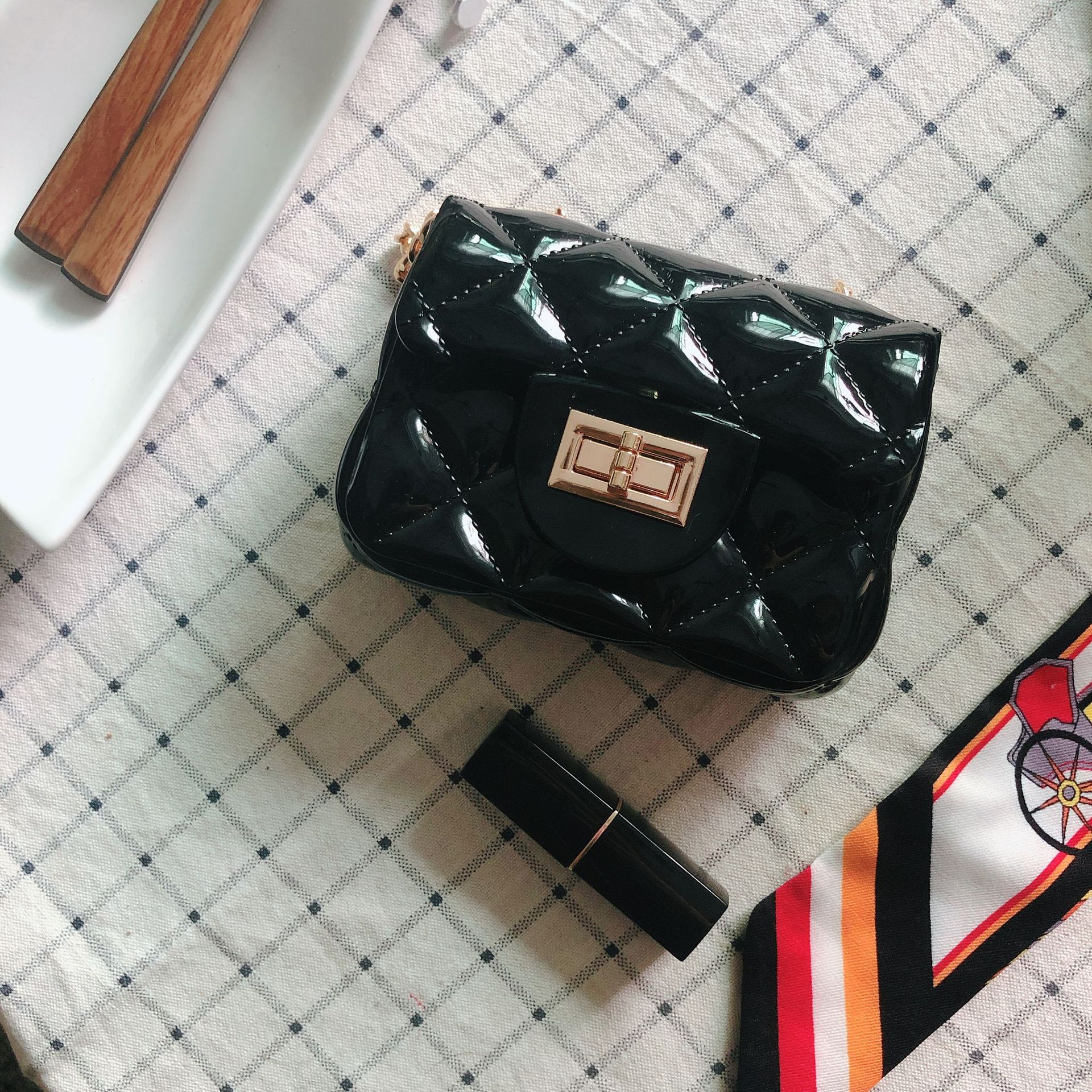 2025 Summer New Mini Mini Jelly Bag Crossbody Shoulder Bag Korean Style Diamond Chain Bag Pvc Coin Women's Bag