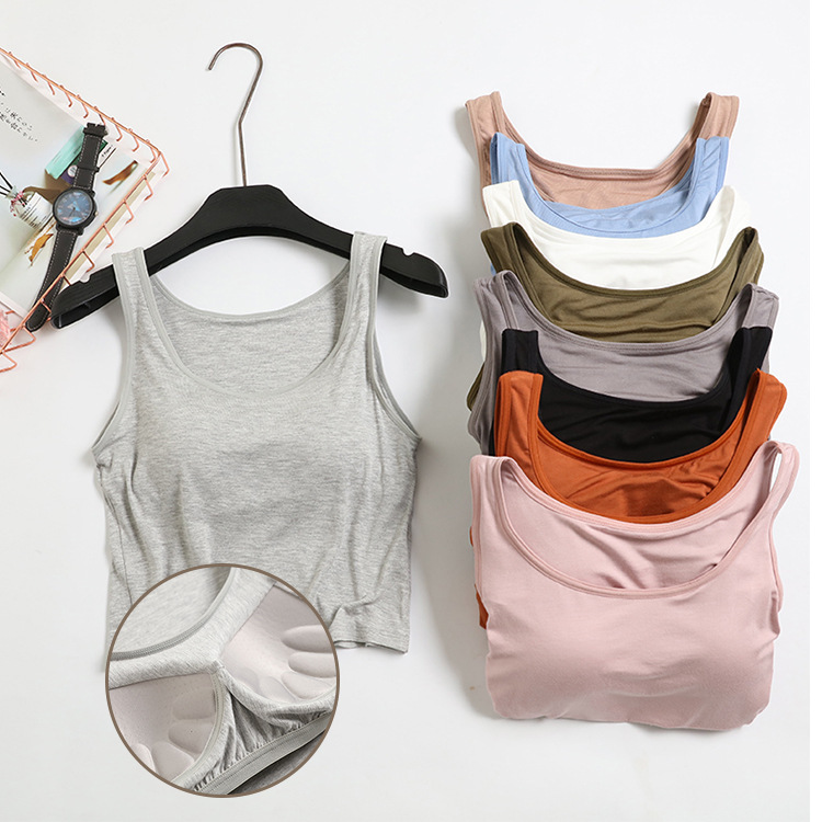 Modal with Chest Pad Cup One-piece Yoga Base Half-section Exposed Waist and Navel Short Camisole for Women