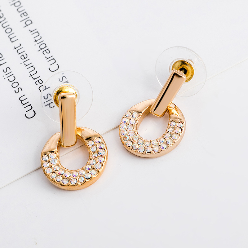 New Korean Style Elegant Ear Ring Women's Transporter Halo Earrings Austrian Crystal Geometric Super Flash Diamond Earrings
