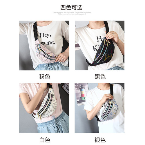 Manufacturer's new waist bag PU leather splicing pattern unisex crossbody bag personalized laser waist bag beach bag chest bag