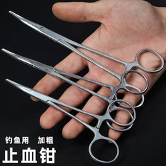 Thick curved mouth hemostatic pliers, fishing hook remover, needle holder, fish hook picking pliers, fishing hook tying pliers, elbow pliers for fishing