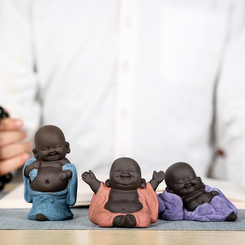 Purple sand tea pets can raise Maitreya Laughing Buddha ornaments, small monks, ceramic handmade fine tea sets, accessories, creative small tea toys